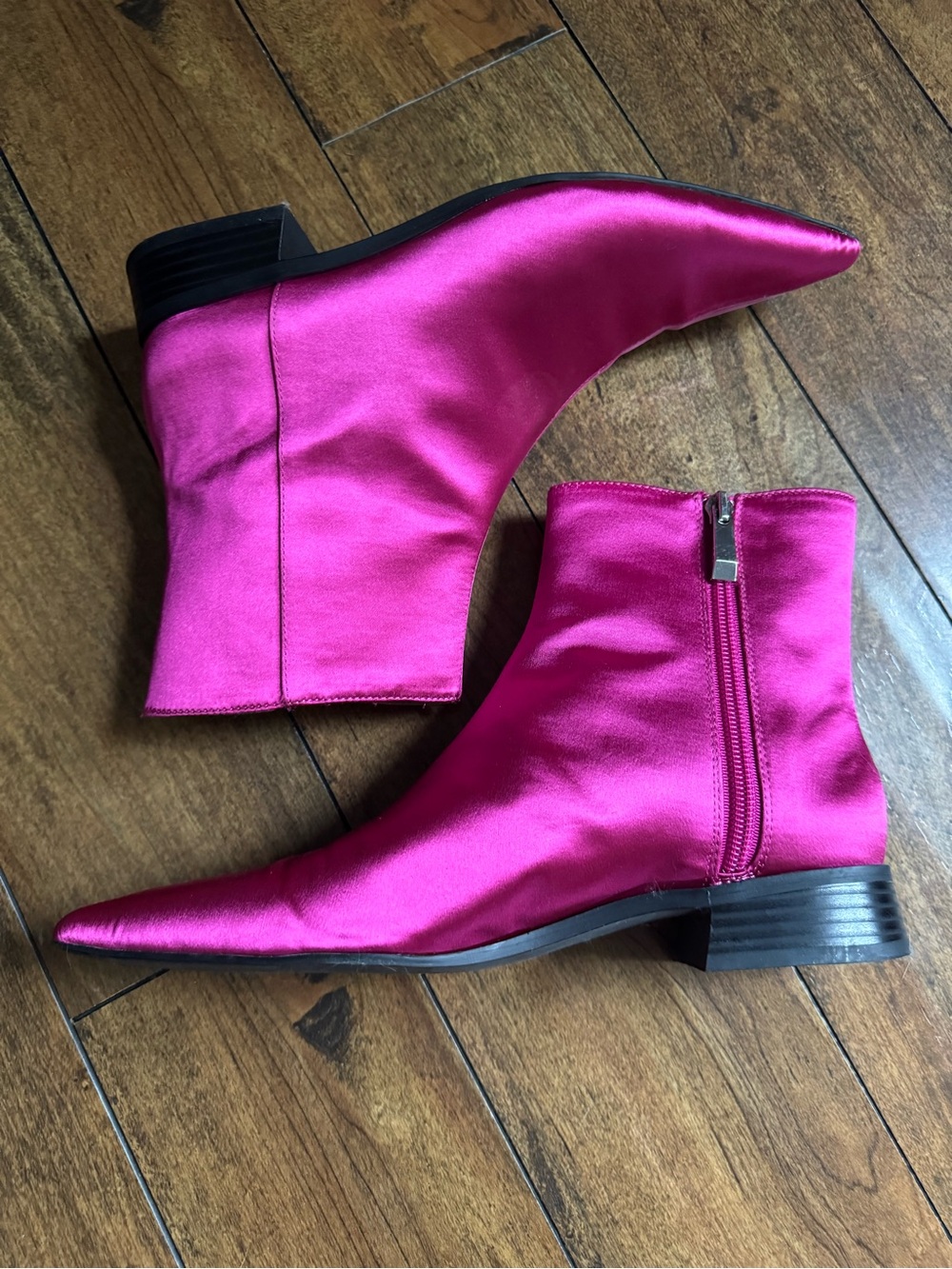Zara Fuchsia Satin Pointed Toe Ankle Boots